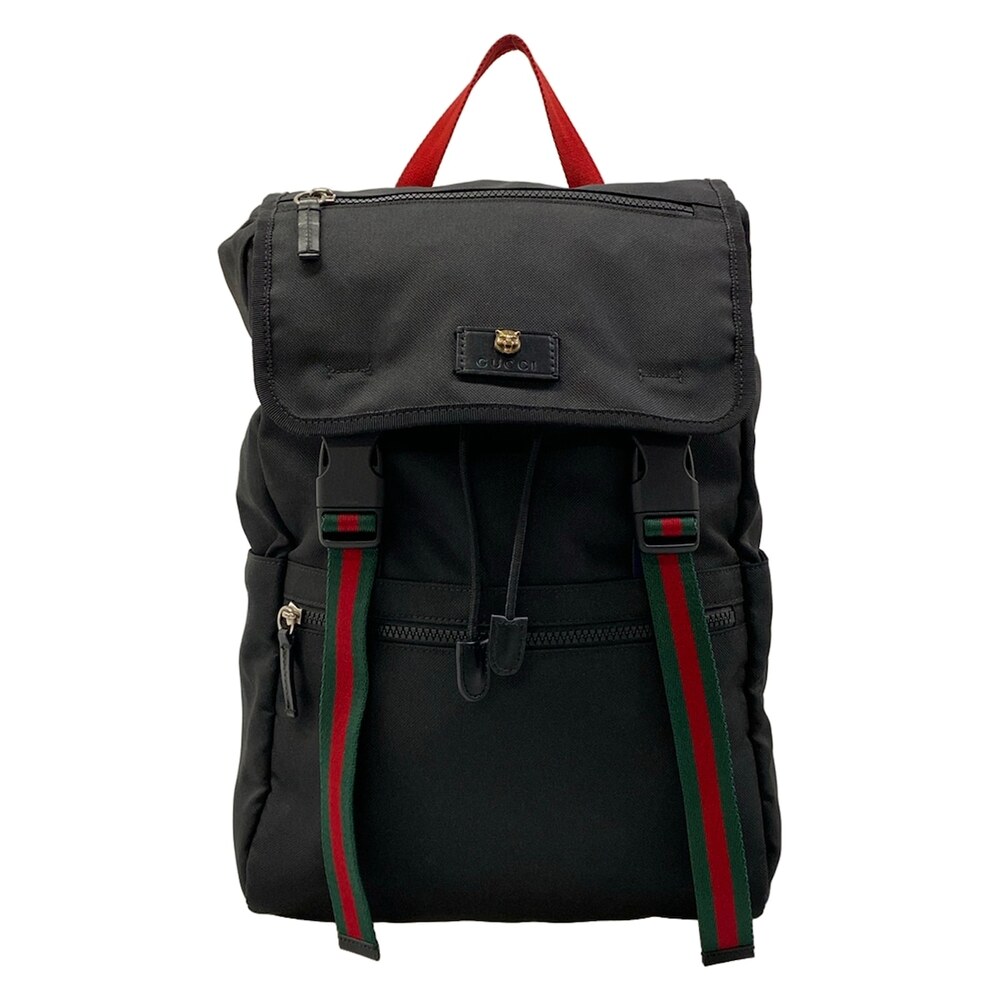 Gucci Shelly (Web) Backpack 450982 Black Green Multi Nylon Leather - Picture 1 of 15